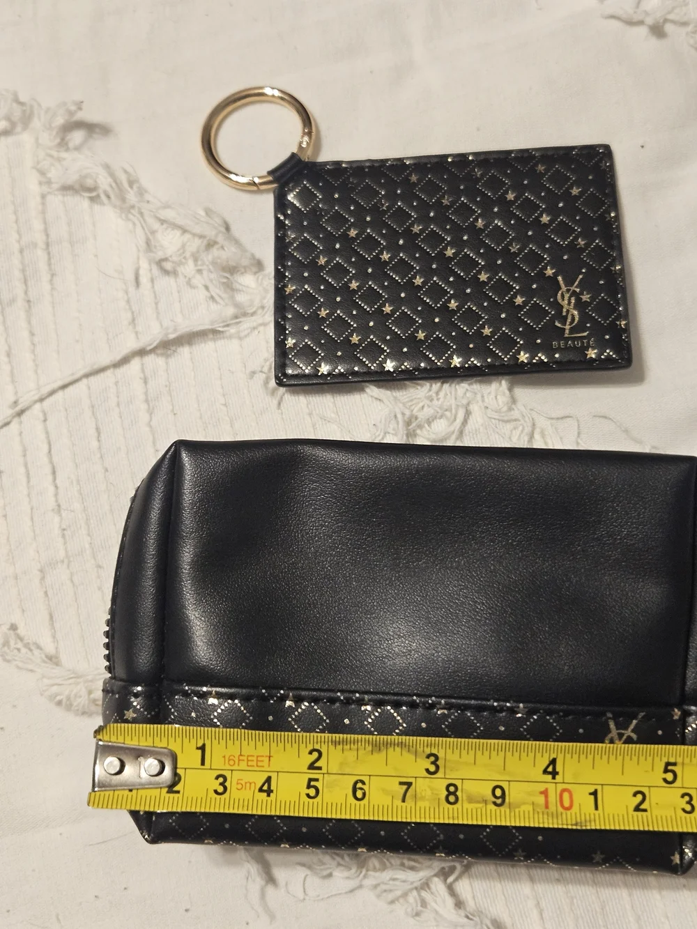 NWOT- Yves Saint Laurent Black & Gold Cosmetic Pouch and Mirror Holder Set